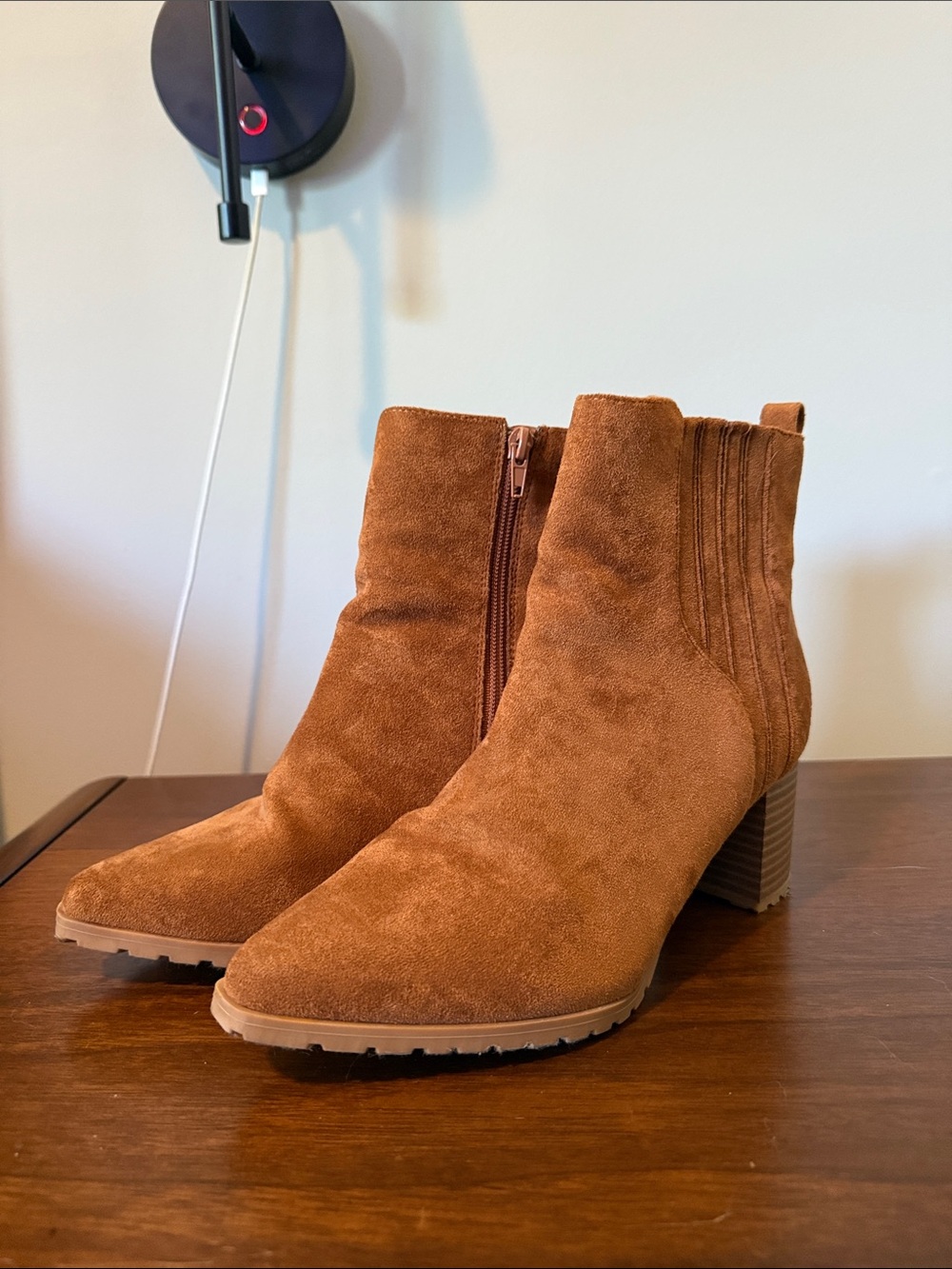 Suede Ankle Booties in Cognac Brown - Stylish Women’s Heeled Boots